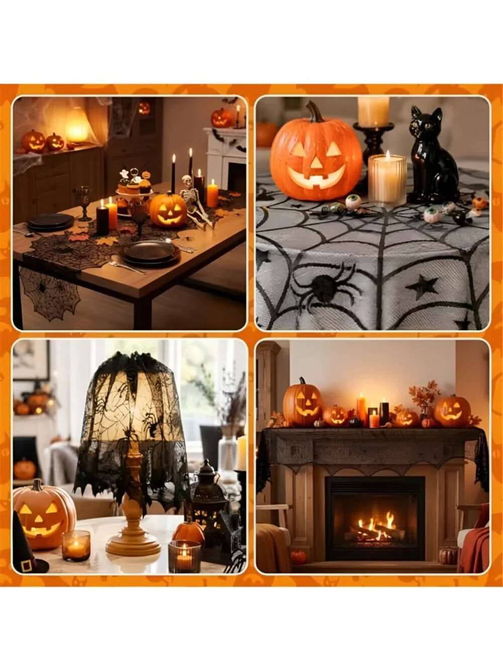 36 Pack Halloween Decorations Set, Black Lace Spiderweb Round Tablecloth,